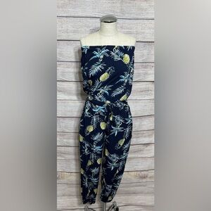 Blue Island Pineapple Print Jumpsuit - Navy and Yellow